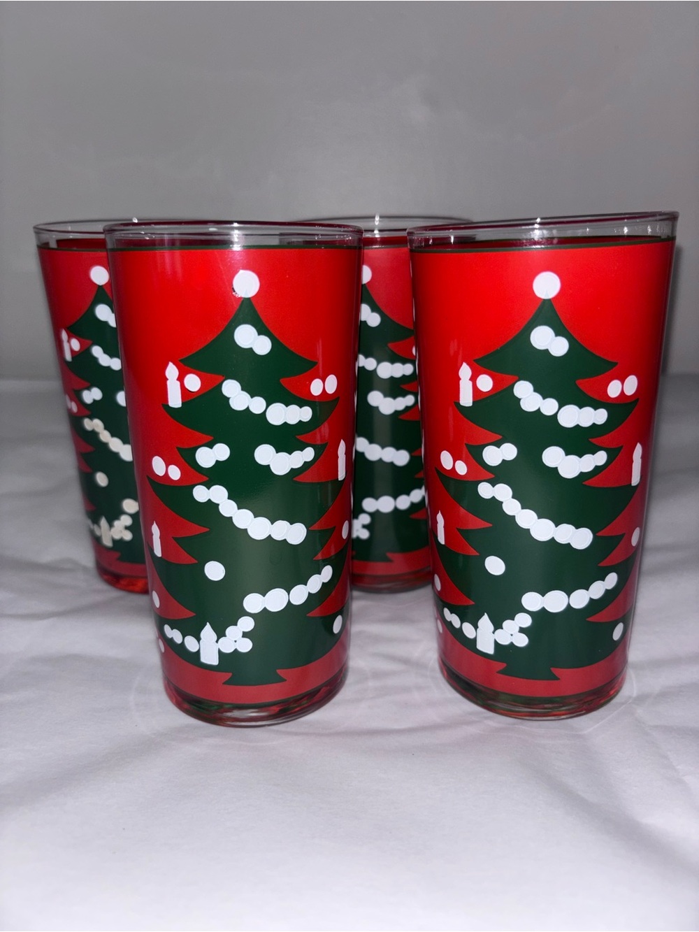 Waechtersbach vintage Christmas Tree Red Highball Tea Glasses 5.75” set of 4 NEW